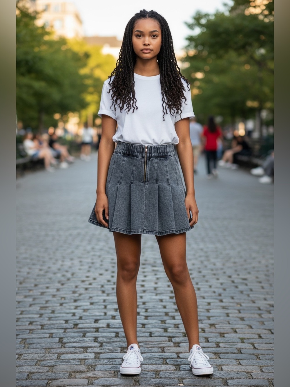 SHEIN Gray Pleated Denim Mini Skirt with Front Zip Waist